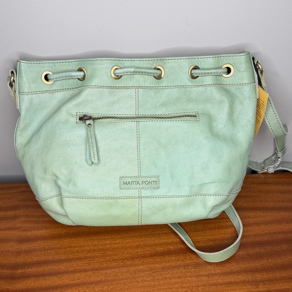 NWT Marta Ponti Genuine Leather Mint Green Woven Shoulder Bag - Picture 4 of 9